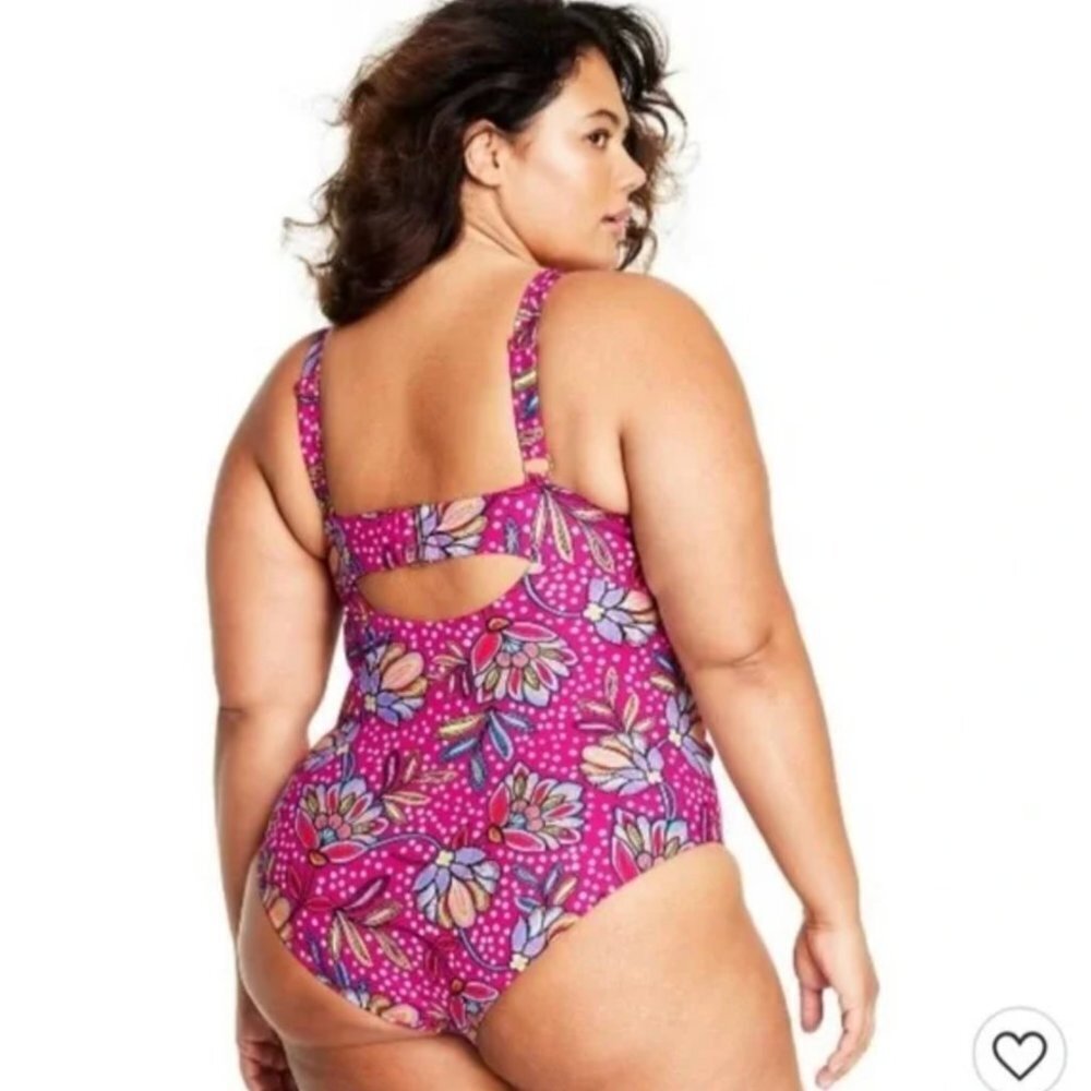 Tabitha Brown Women's Floral Print Front Cutout One Piece Swimsuit Size 14W - Picture 2 of 14